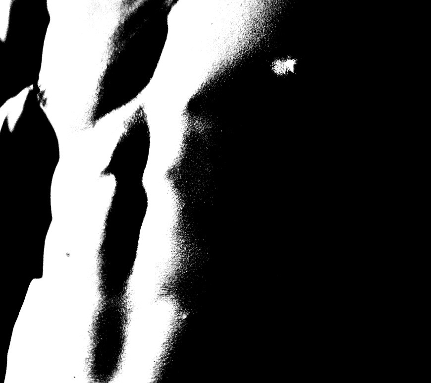 Male abdomen muscles rendered in black and white