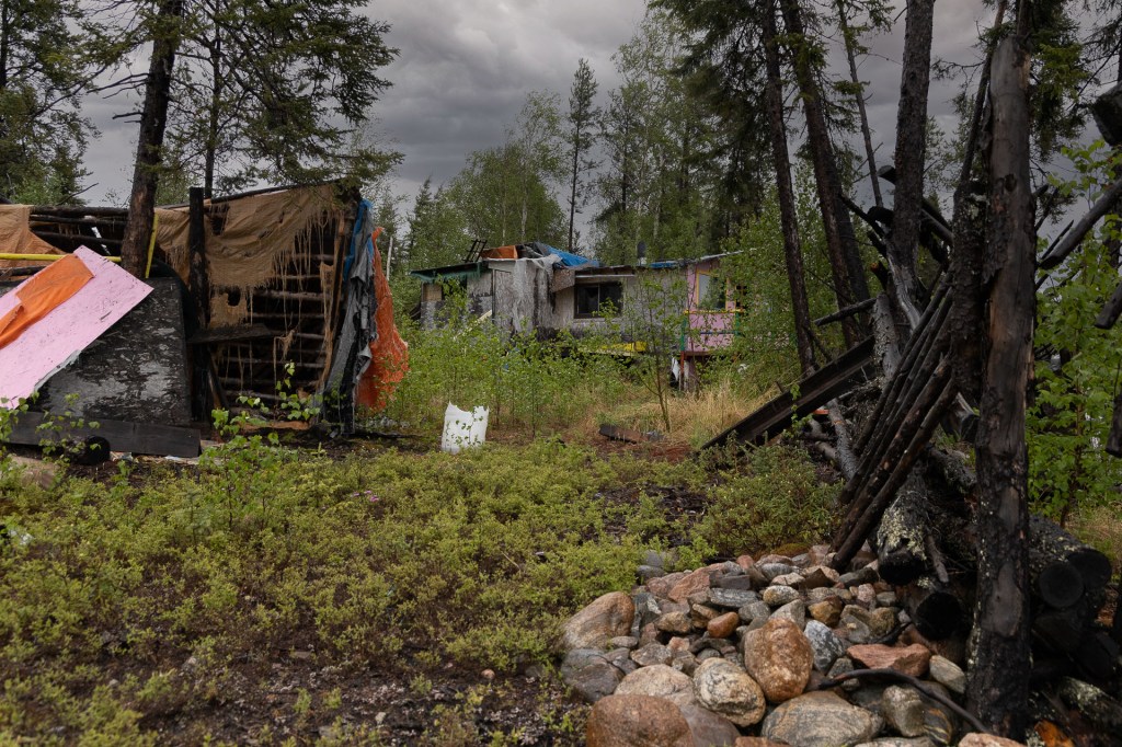 A low view of an abandoned homestead